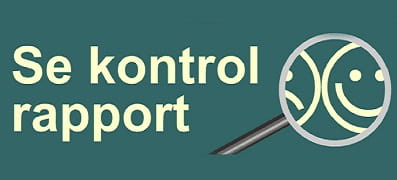 Billede med teksten "Se kontrolrapport" og et forstørrelsesglas, der viser et smilende ansigt.